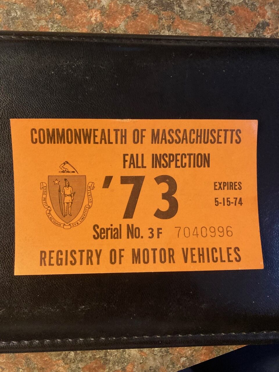 (image for) 1973 Massachusetts ORIGINAL Fall Inspection Sticker